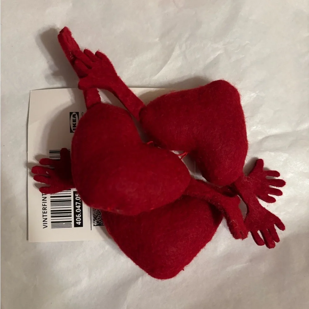 3-pc IKEA Red Heart tree Ornaments Valentine’s Day LOVE holiday fabric decor new